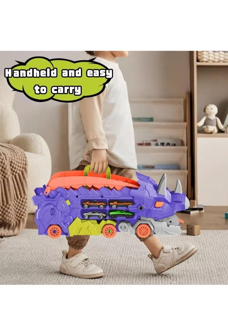 شاحنة ديناصور متحولة للأطفال الصغار، مجموعة مسارات نقل مع 8 مركبات مصبوبة، مجموعة هدايا تتحول إلى مركبات لعب ديناصور للأطفال من سن 3 سنوات فما فوق، أولاد وبنات - Image 5